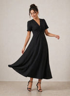 Black Textured Twist Front Maxi Dress For Women