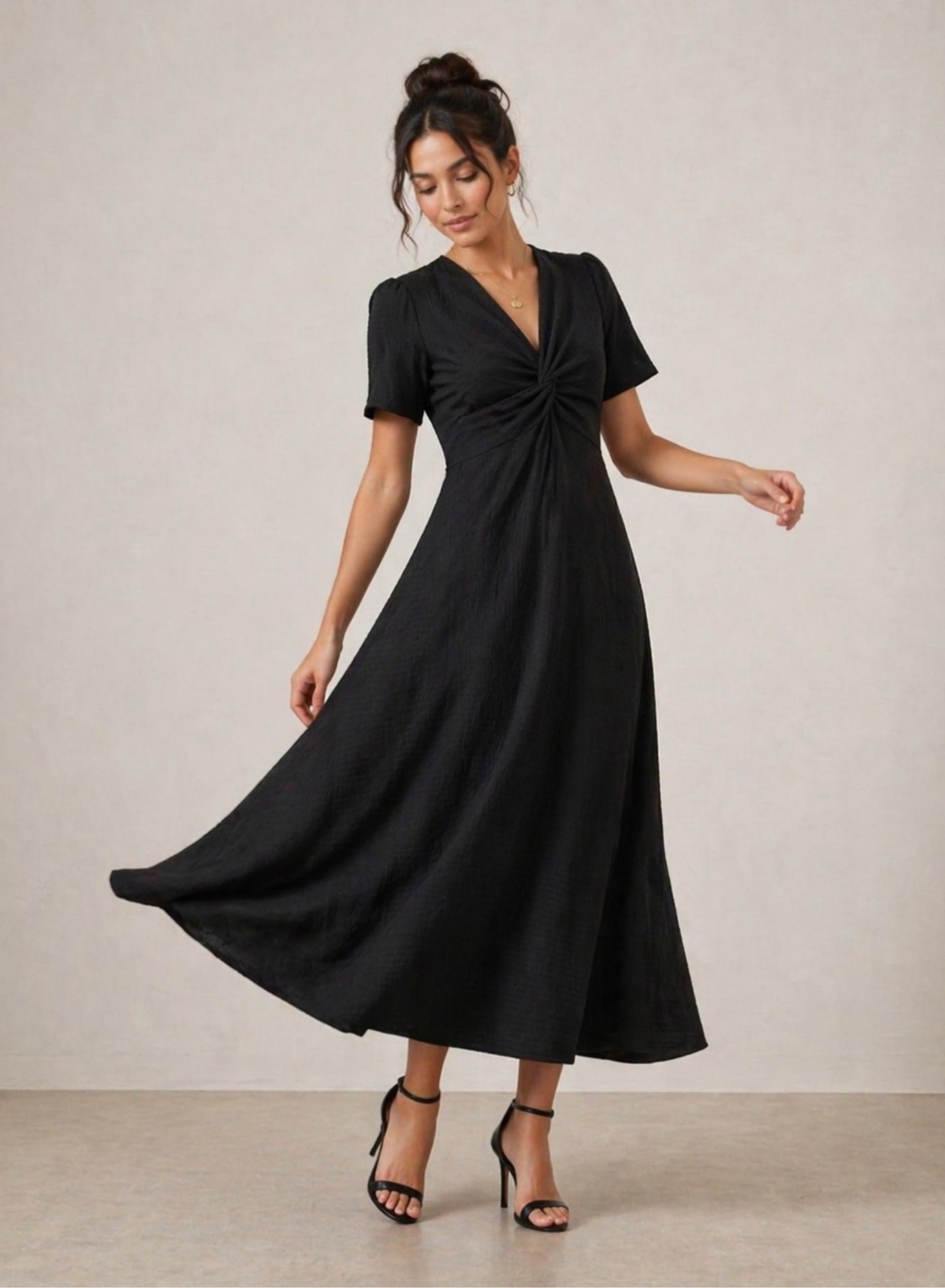Black Textured Twist Front Maxi Dress For Women