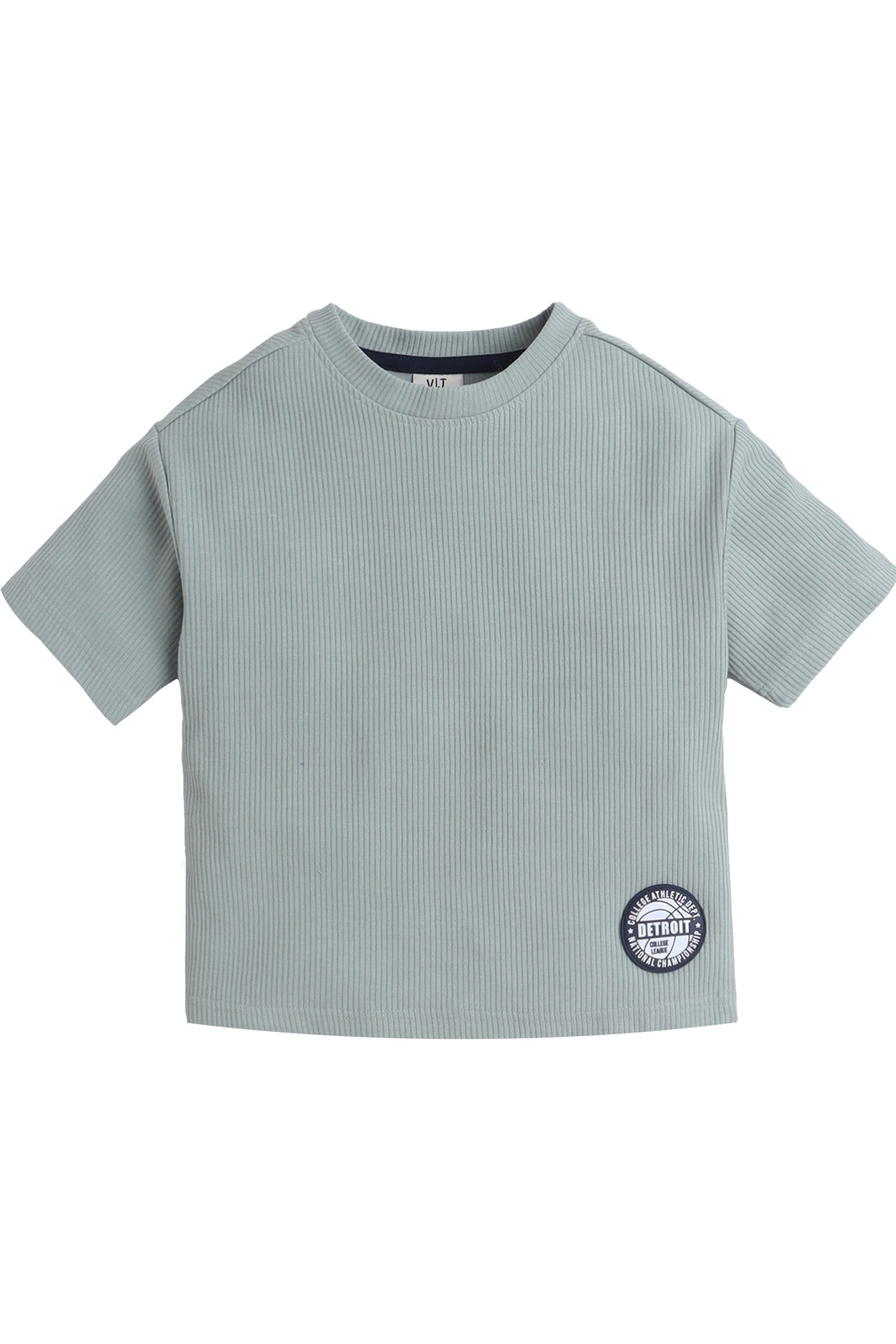 Junior Boys Ribbed Cotton T-Shirt - Light Olive