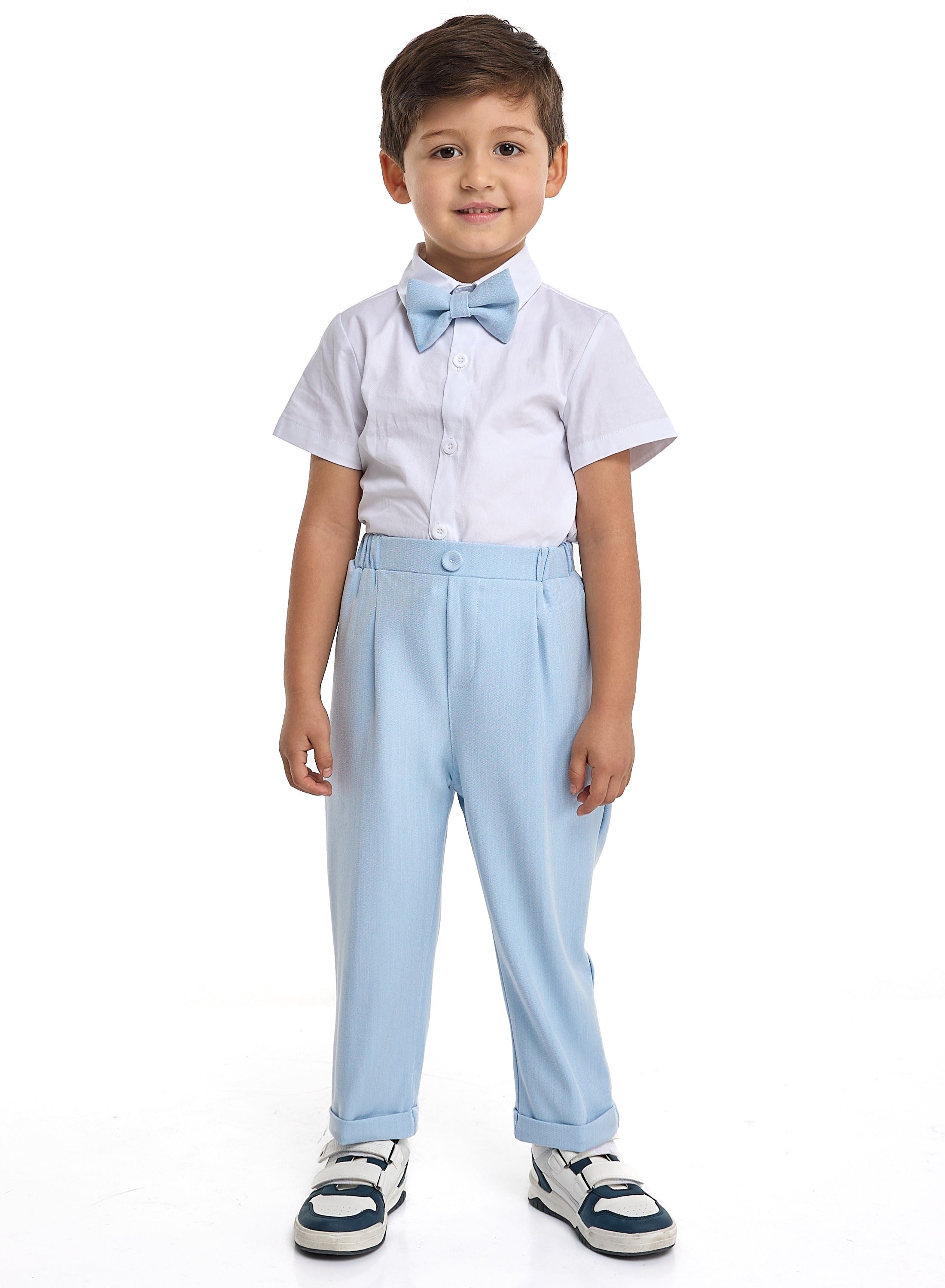 Lt Blue Waistcoat And Pant Set With Shirt And Bow Tie