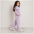 victor and jane girls lavender fleece zip-up hoodie and wide-leg pants set with textured sleeve detail