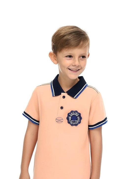 Victor & Jane Junior Boys' Polo T-Shirt – Orange colour with embroidered label detail