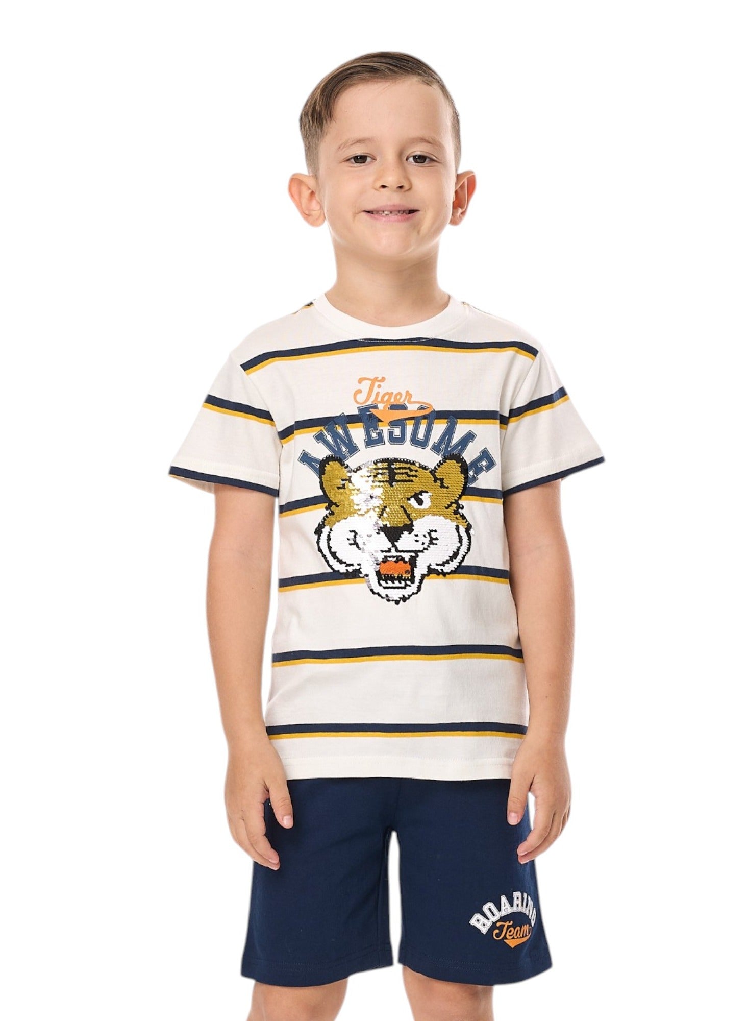 Victor And Jane Junior Boys' 2 Piece Sets With Matching Tshirt And Slogan Print Shorts With Elasticated Waist