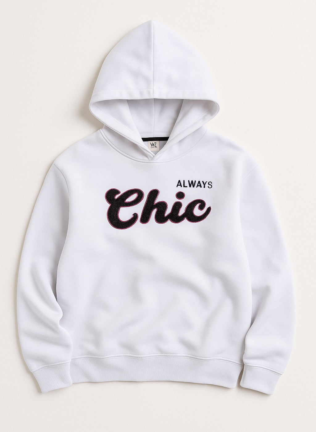 “Always Chic” Hoodie for Girls – Off-White | 100% Cotton Fleece |