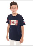 Victor and Jane Cotton Canada Flag Embroidered T-Shirt - Blue