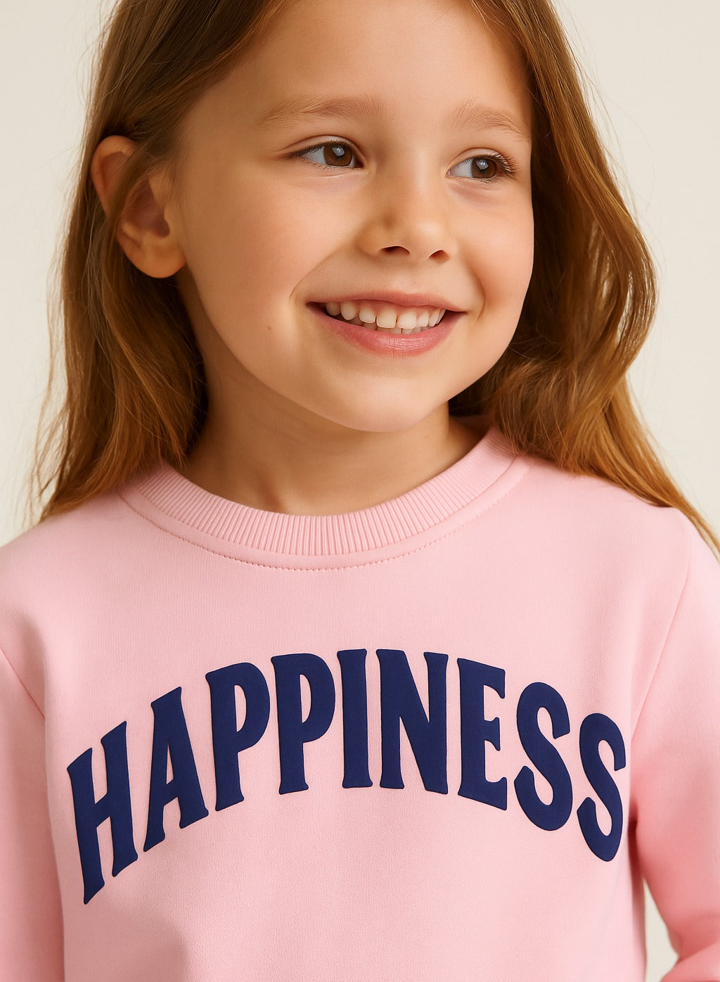 Girls' “ Œhappiness” Slogan Cotton Fleece Sweatshirt | 100% Cotton