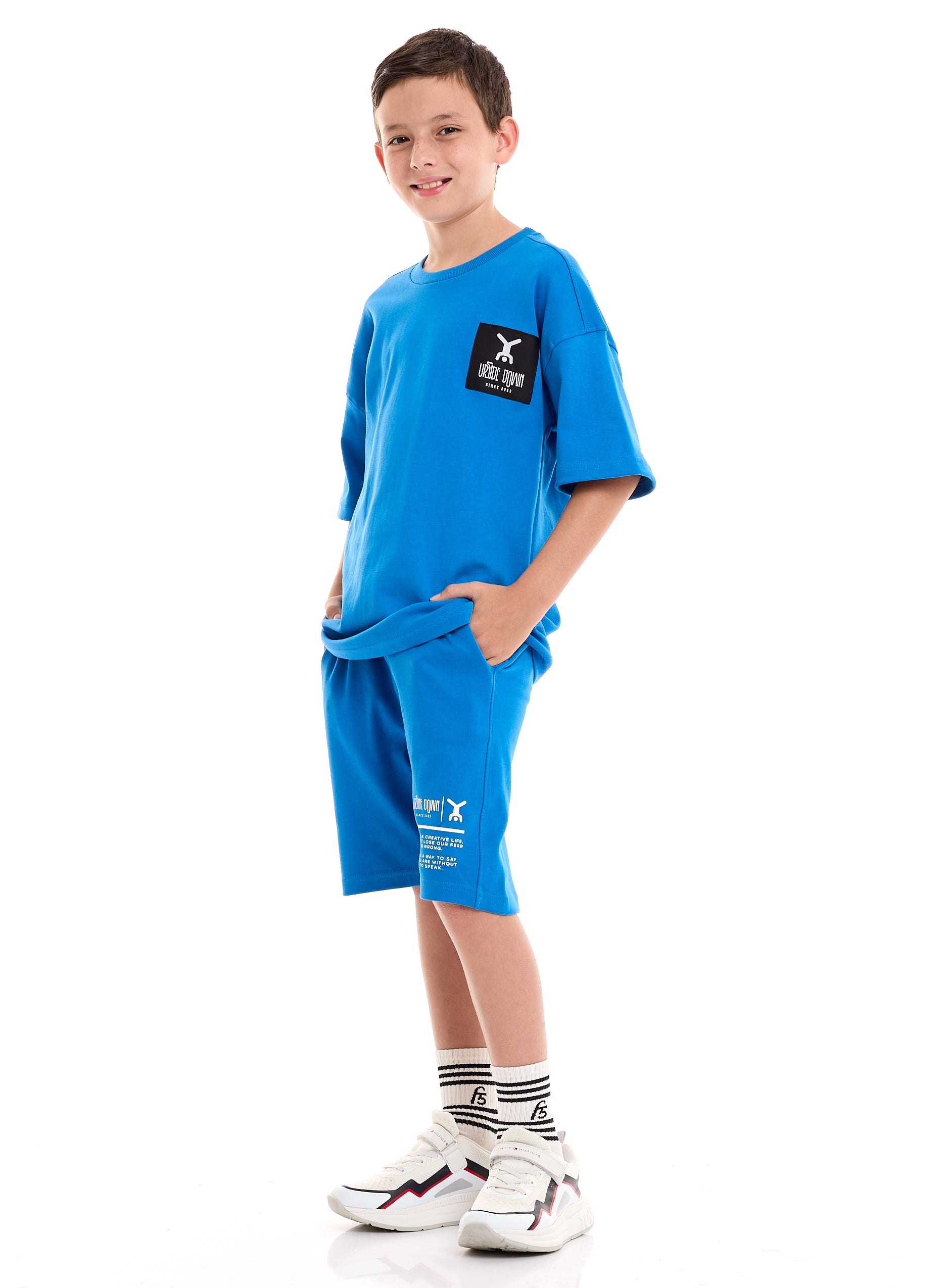 Victor and Jane  Alaska Geographic Polo T-shirt & Shorts Set - Blue/Grey