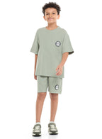 Oversized - Boys' Jacquard 2-Piece Set - T-Shirt With Badge Detail And Matching Shorts With Pockets,