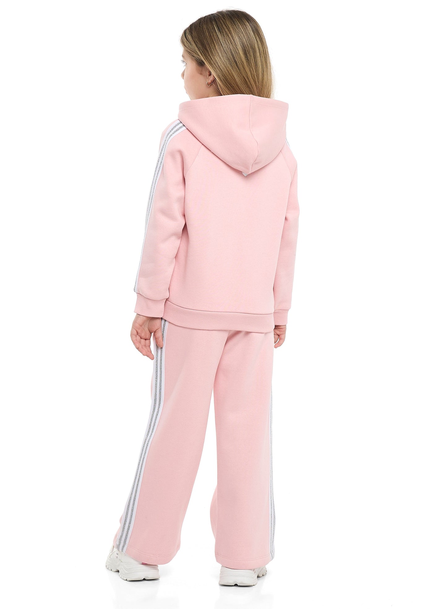 Girls Retro Stripe Fleece Tracksuit – Pink 2-Piece Set