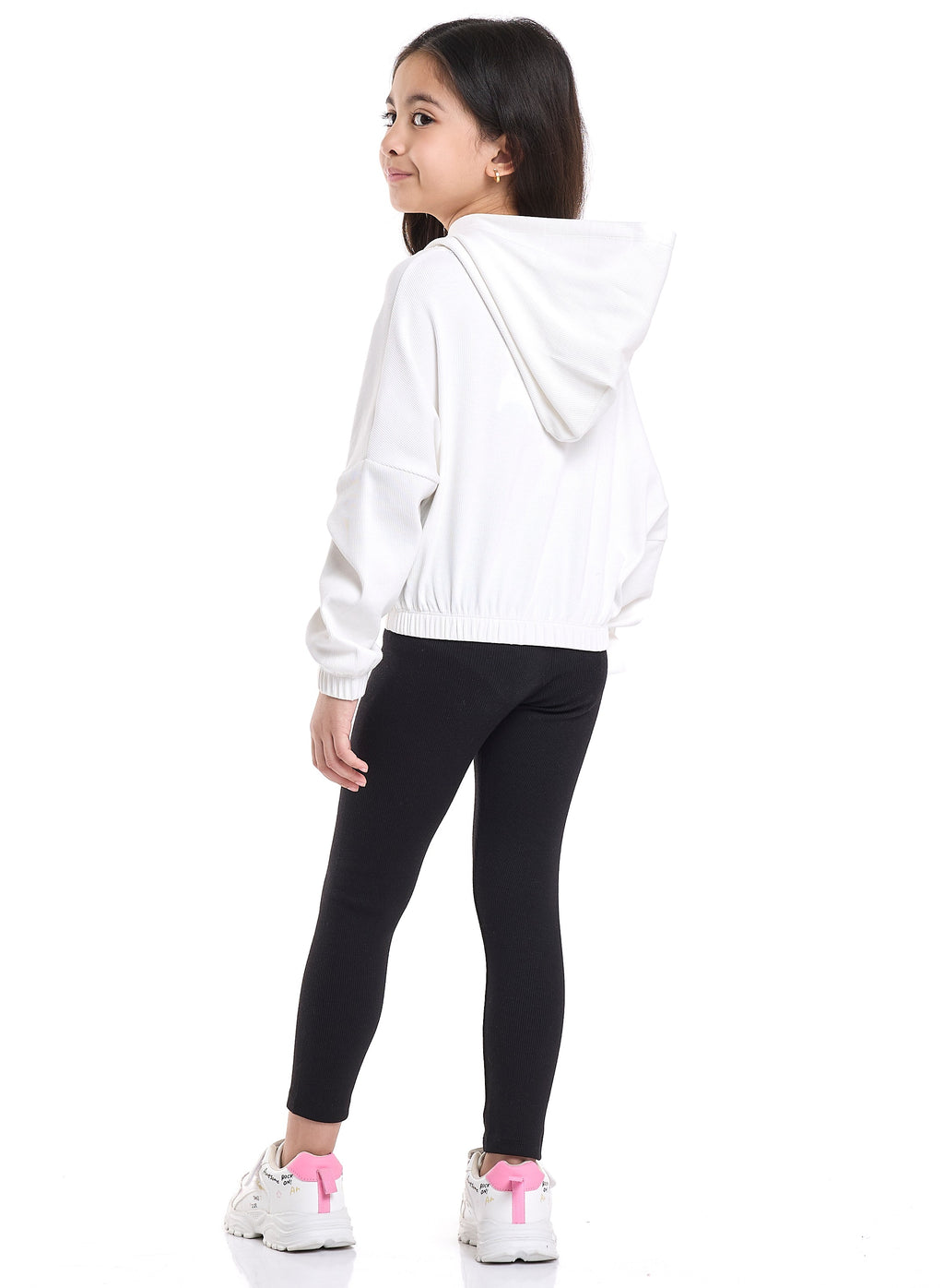 Girls Style Icon Fleece Tracksuit “ Cream & Black Pinstripe 2-Piece Set