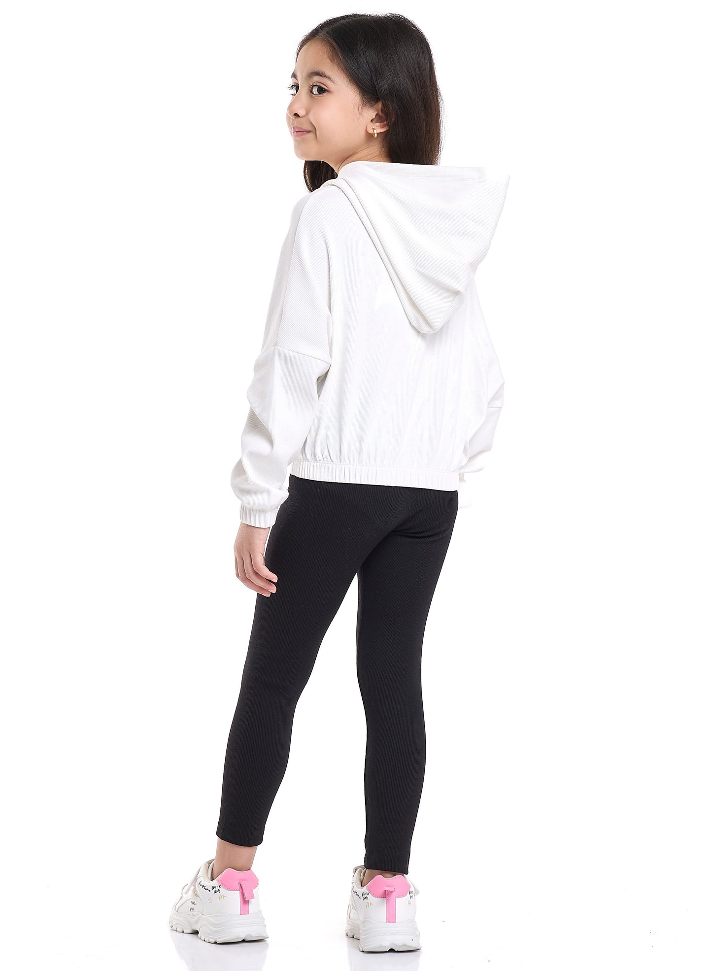 Girls Style Icon Fleece Tracksuit – Cream & Black Pinstripe 2-Piece Set