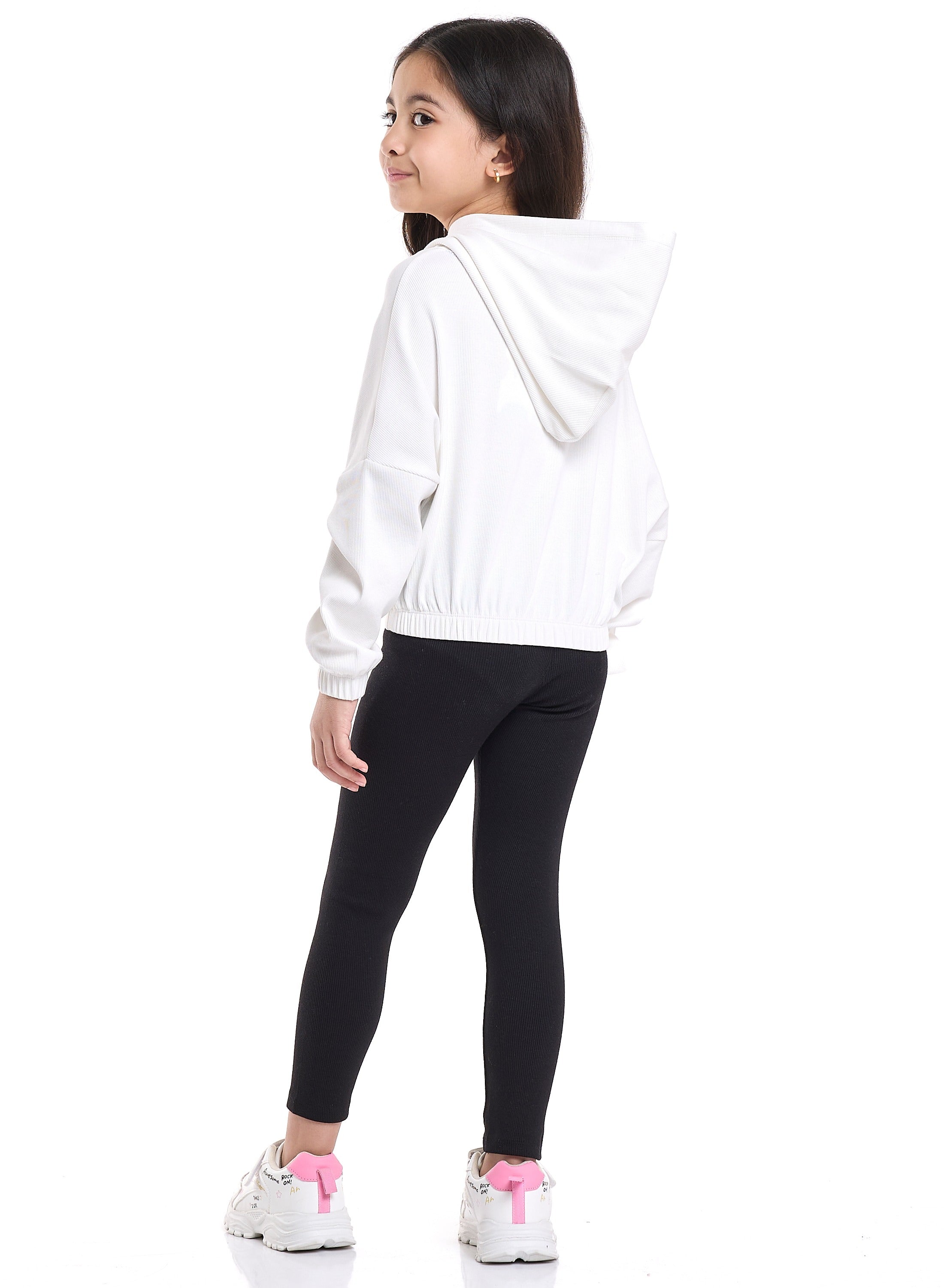 Girls Style Icon Fleece Tracksuit “ Cream & Black Pinstripe 2-Piece Set