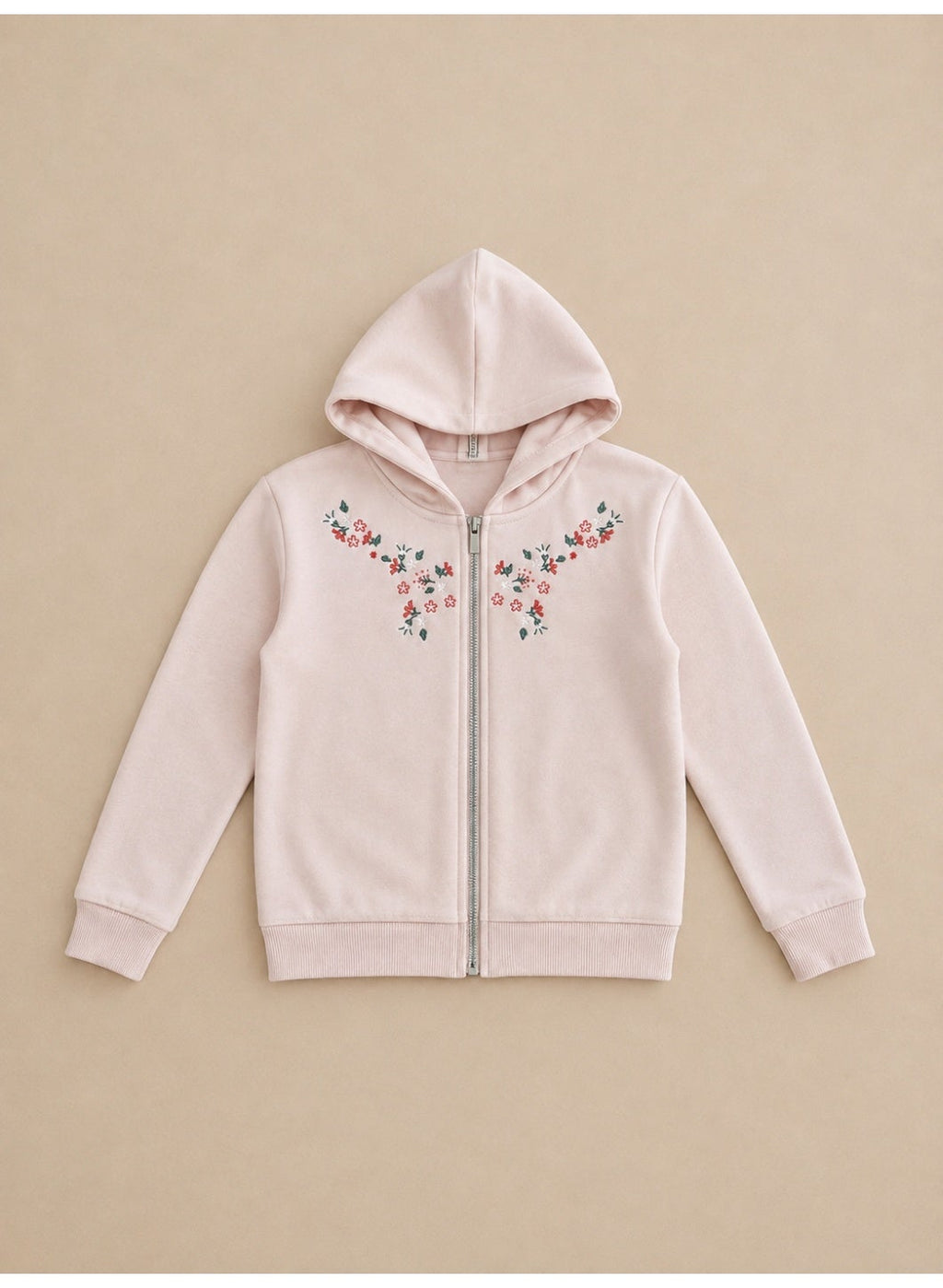 Girls Floral Detail Full Zip Sweatshirt Hoodie and Wide Leg Pants Set