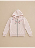 Girls Floral Detail Full Zip Sweatshirt Hoodie and Wide Leg Pants Set