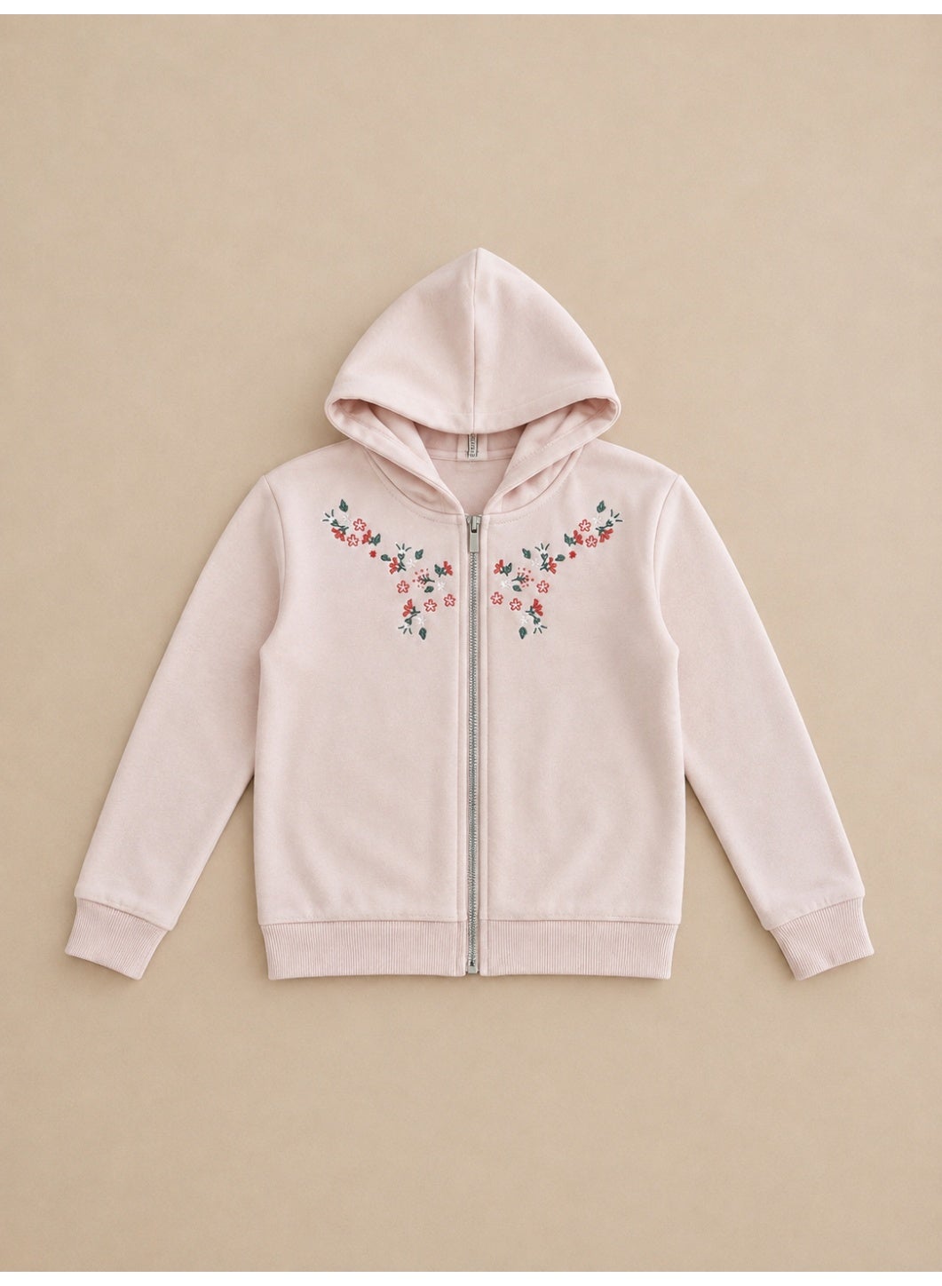 Girls Floral Detail Full Zip Sweatshirt Hoodie and Wide Leg Pants Set