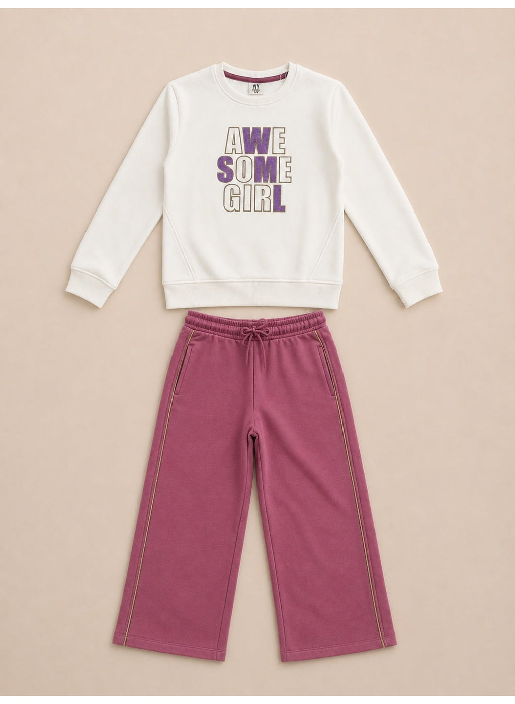 Girls Graphic Sweatshirt and Wide Leg Pants Set