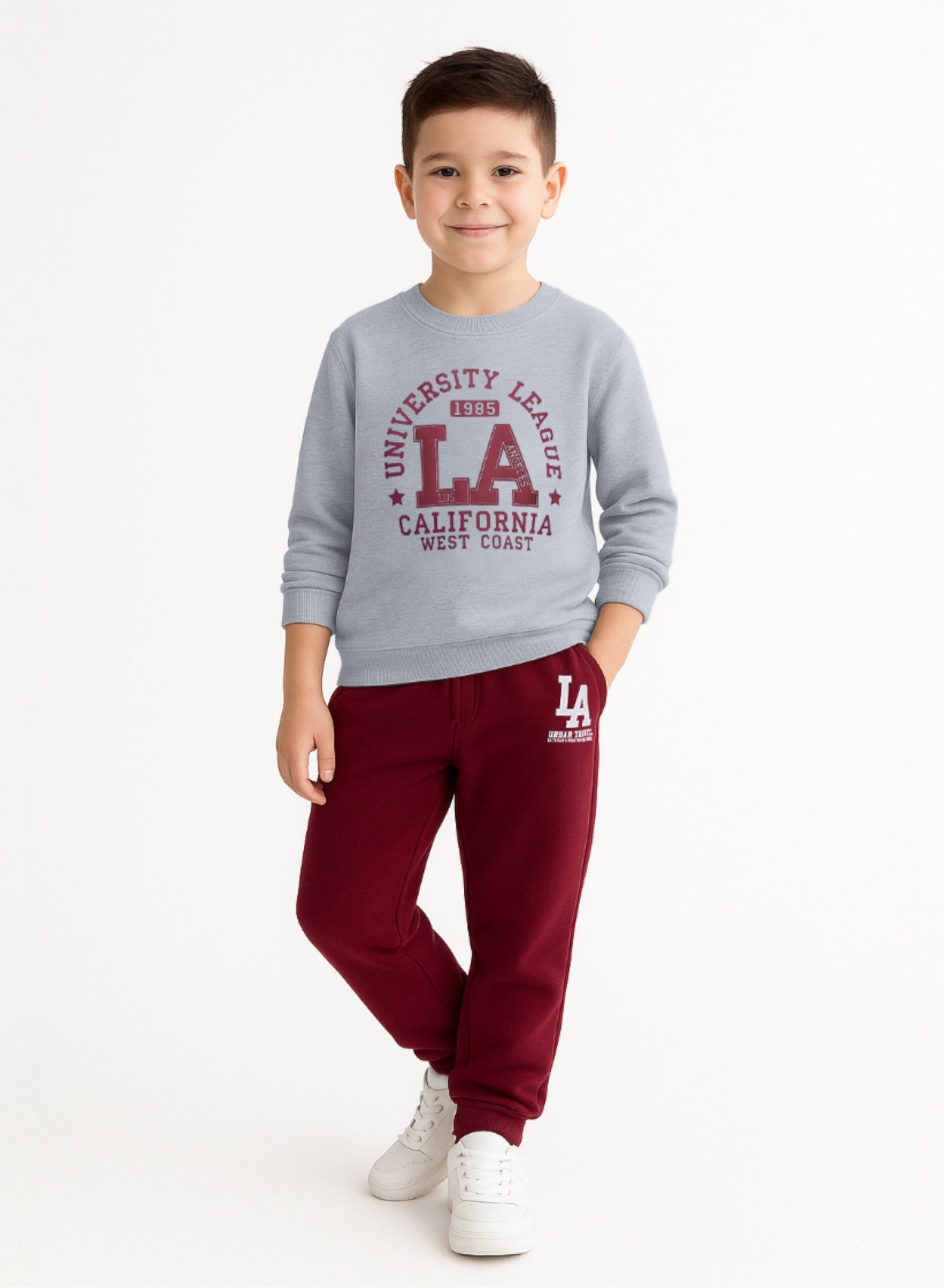 Boys TEXAS 98 Zip-Neck Fleece Tracksuit - Grey and Maroon