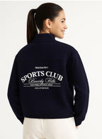 Œsports Club” Girls' Half-Zip Sweatshirt “ Navy | 100% Cotton Fleece |