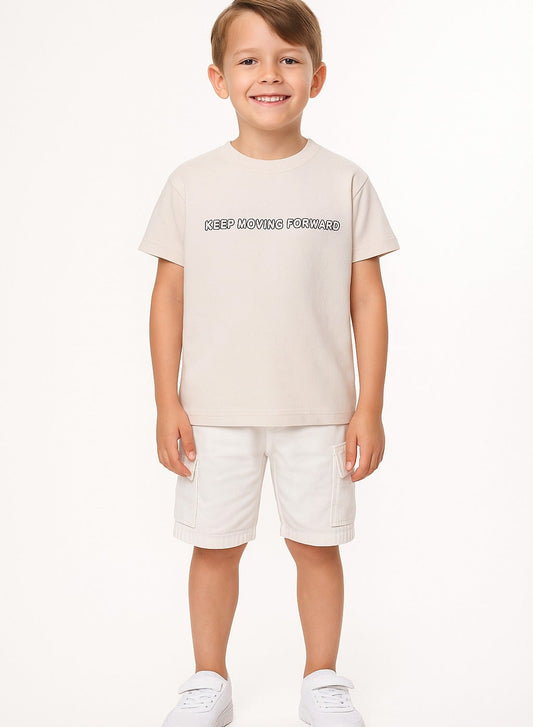 Junior Boys Beige ‘KEEP MOVING FORWARD’ Cotton T-shirt
