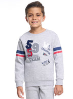 Victor And Jane Cotton Champion Team Printed And Embroidered Full Sleeves Sweatshirt And Joggers Co-Ords Set - Grey