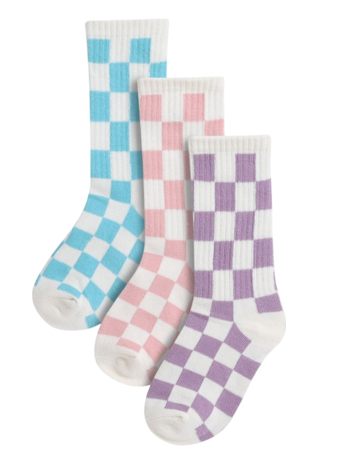 Girls 3 Pairs Checkered Crew Length Socks