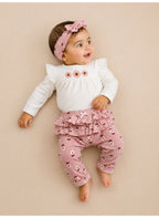 Baby Girls Long Sleeve Bodysuit and Ruffle Pants Set with Headband (3-Piece)