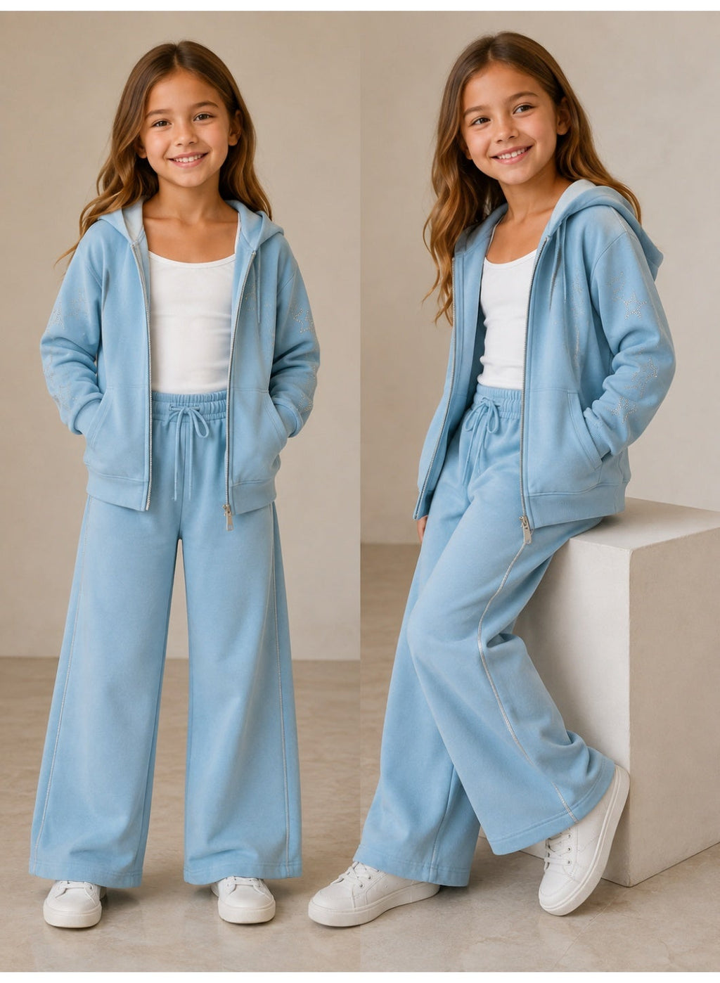 Girls Full Zip Sweatshirt Hoodie and Wide Leg Pants Set