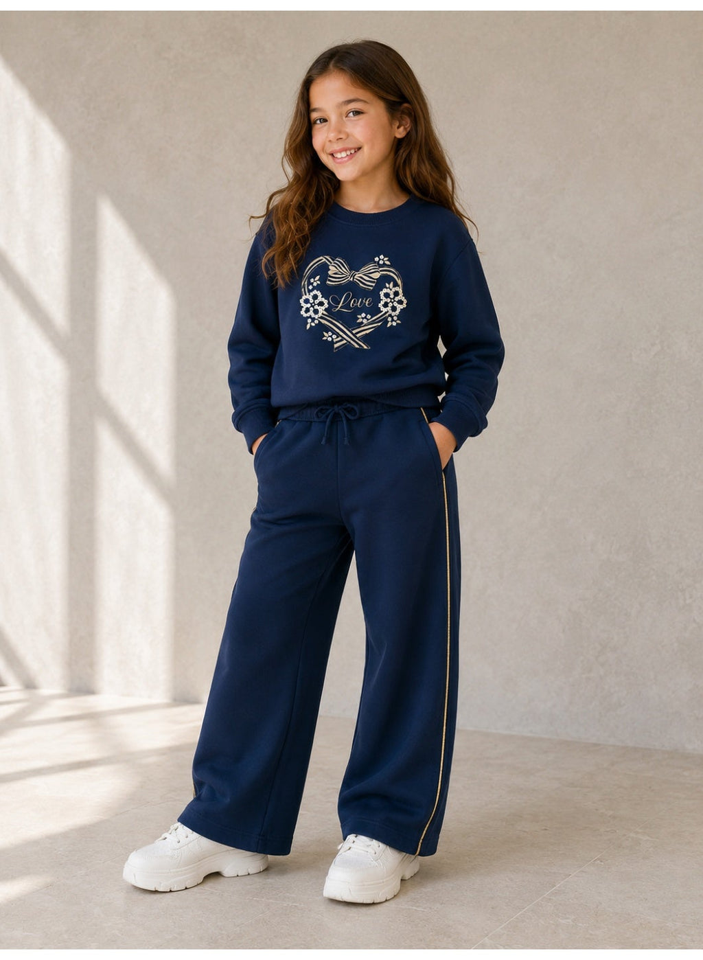 Girls Graphic Sweatshirt and Wide Leg Pants Set