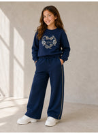 Girls Graphic Sweatshirt and Wide Leg Pants Set