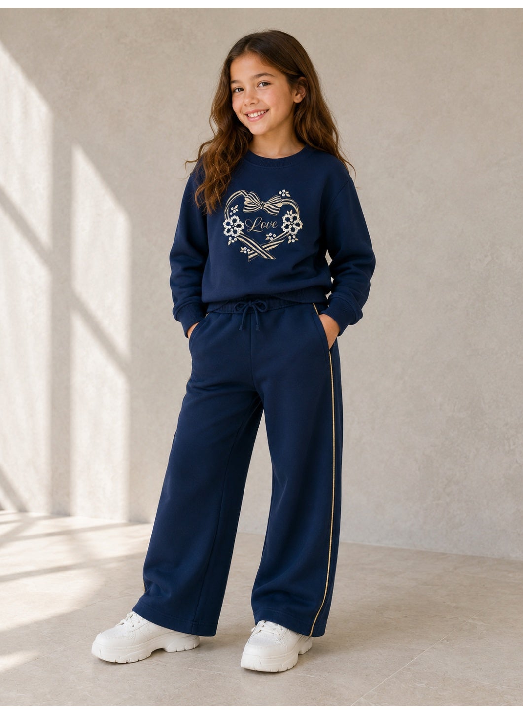 Girls Graphic Sweatshirt and Wide Leg Pants Set