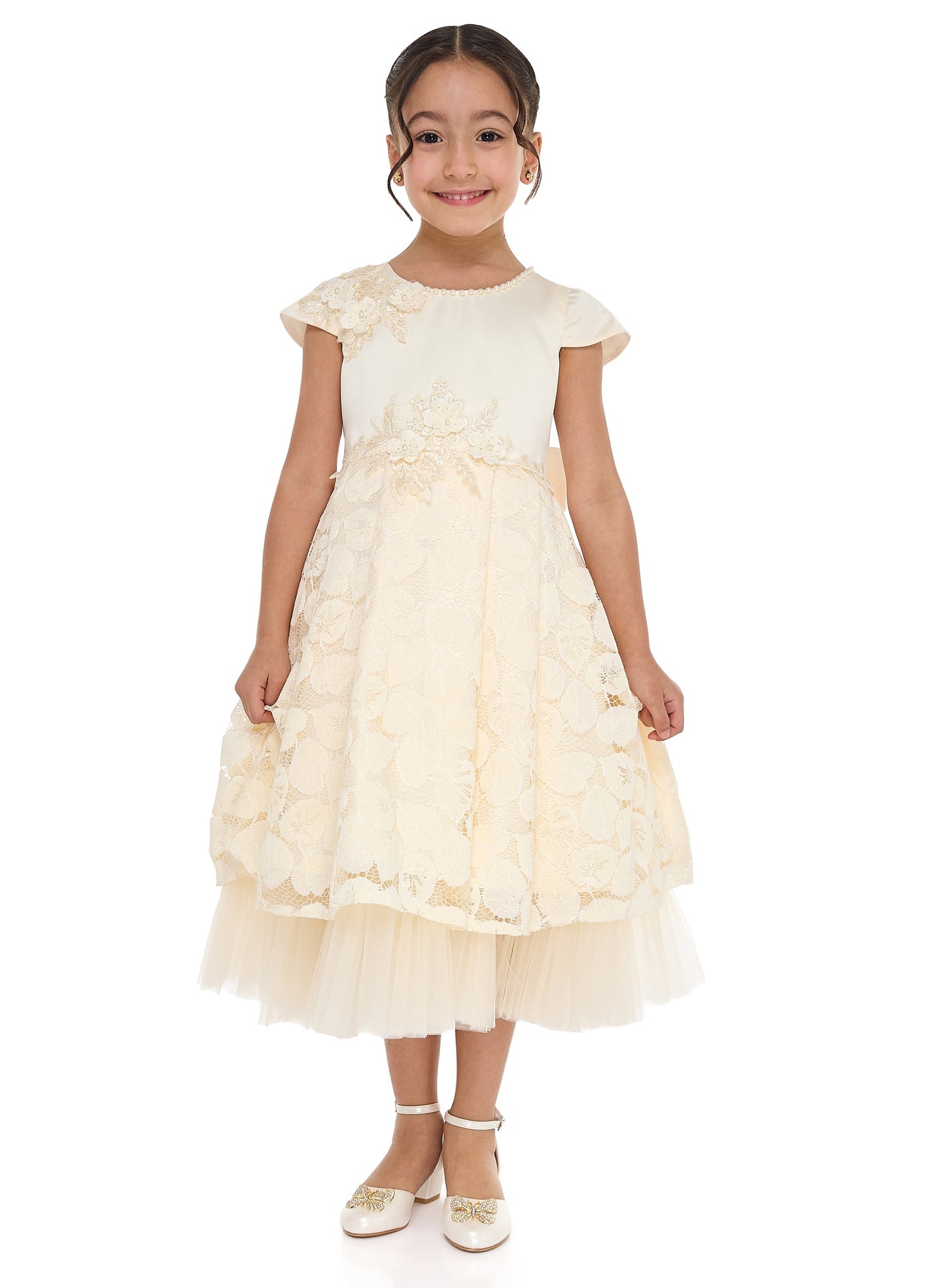 Chic Pink Satin & Lace Party Dress With Mesh & Decoration