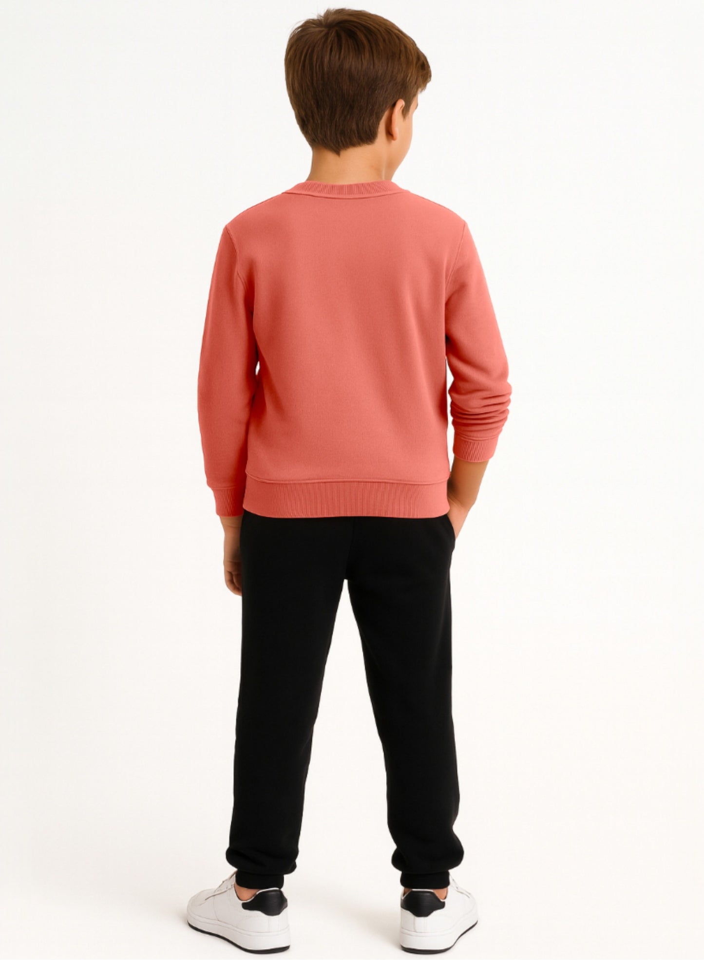 Boys’ Skater Bear Fleece Set – Coral Sweatshirt & Black Joggers