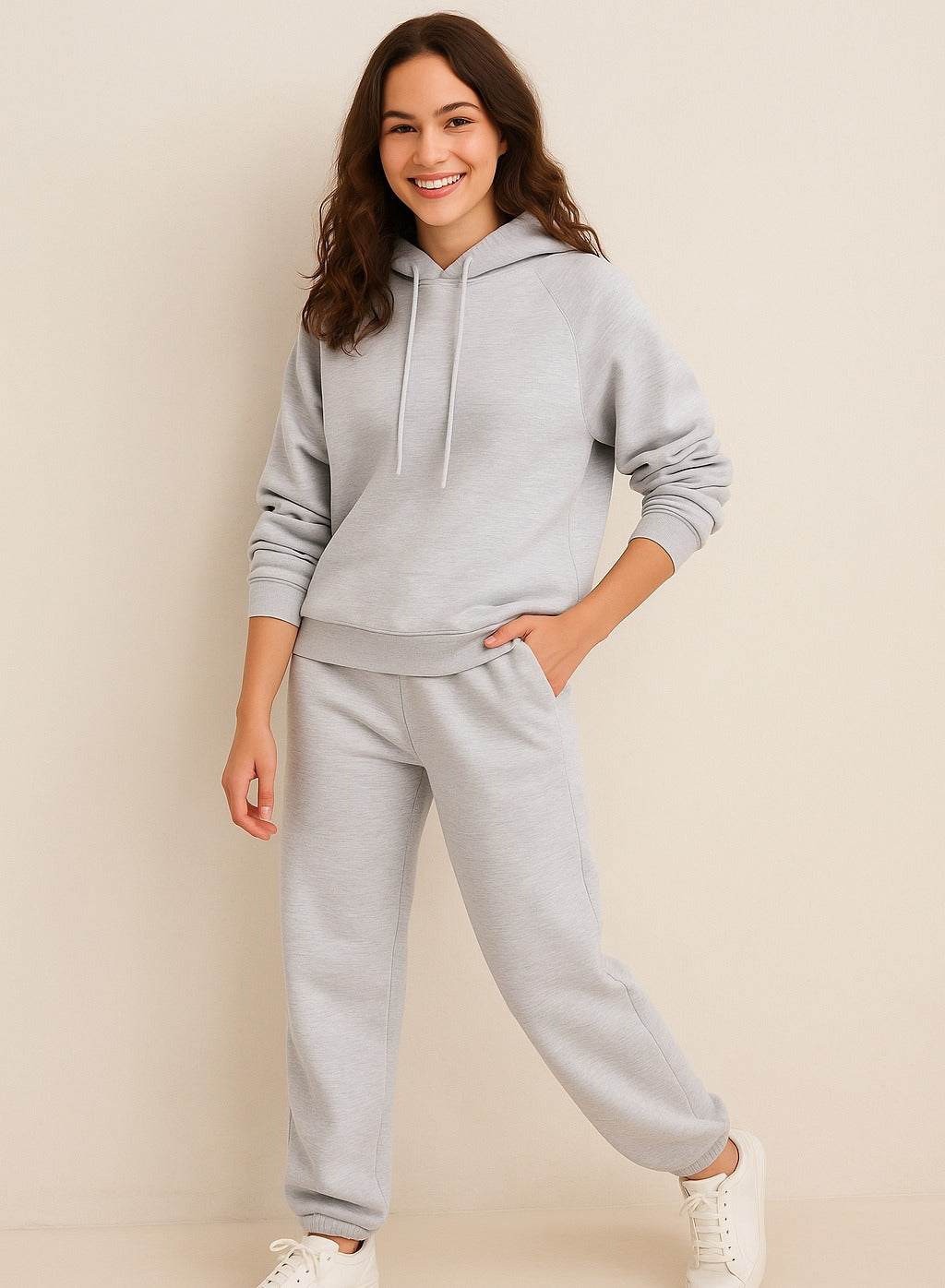 Light Grey Straight-Leg Drawstring Joggers –Cotton interlock