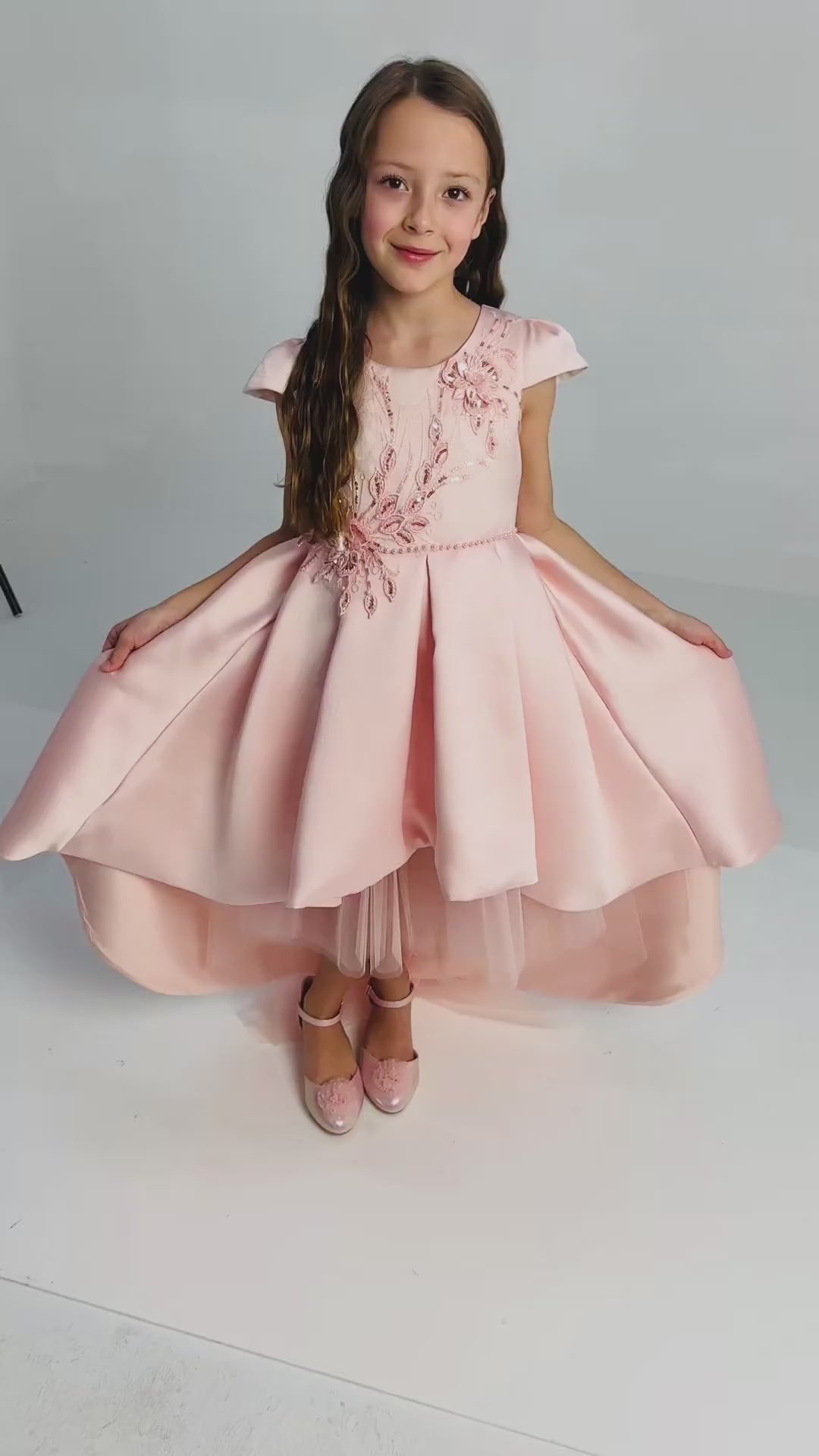 Peach High Low Tail Dress With Beaded Embroidery