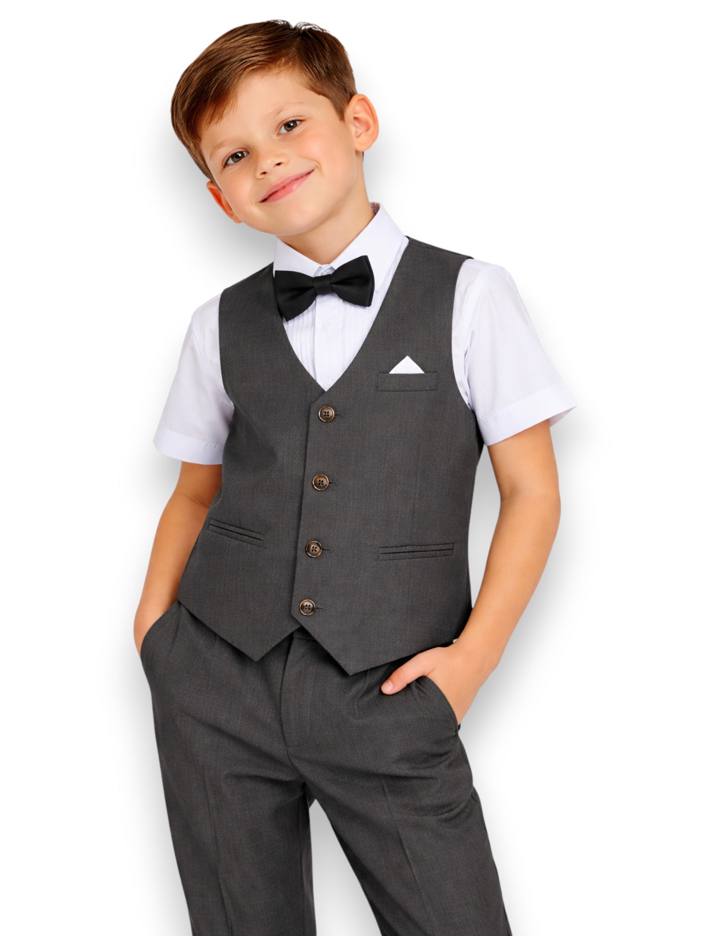 Boys 4 Piece Set Waistcoat, Shirt, Trousers & Bow Tie Set (3 Years–8 Years)