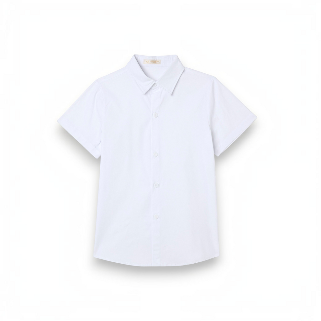 victor and jane boys white short sleeve button down shirt with a classic collar