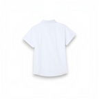 Back view of a crisp white short-sleeved button-down shirt from the victor and jane boys 4-piece waistcoat set.