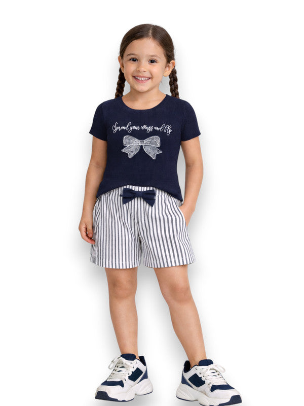 Girls’ T-Shirt & Woven Striped Shorts Set