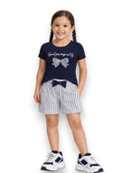 Girls’ T-Shirt & Woven Striped Shorts Set