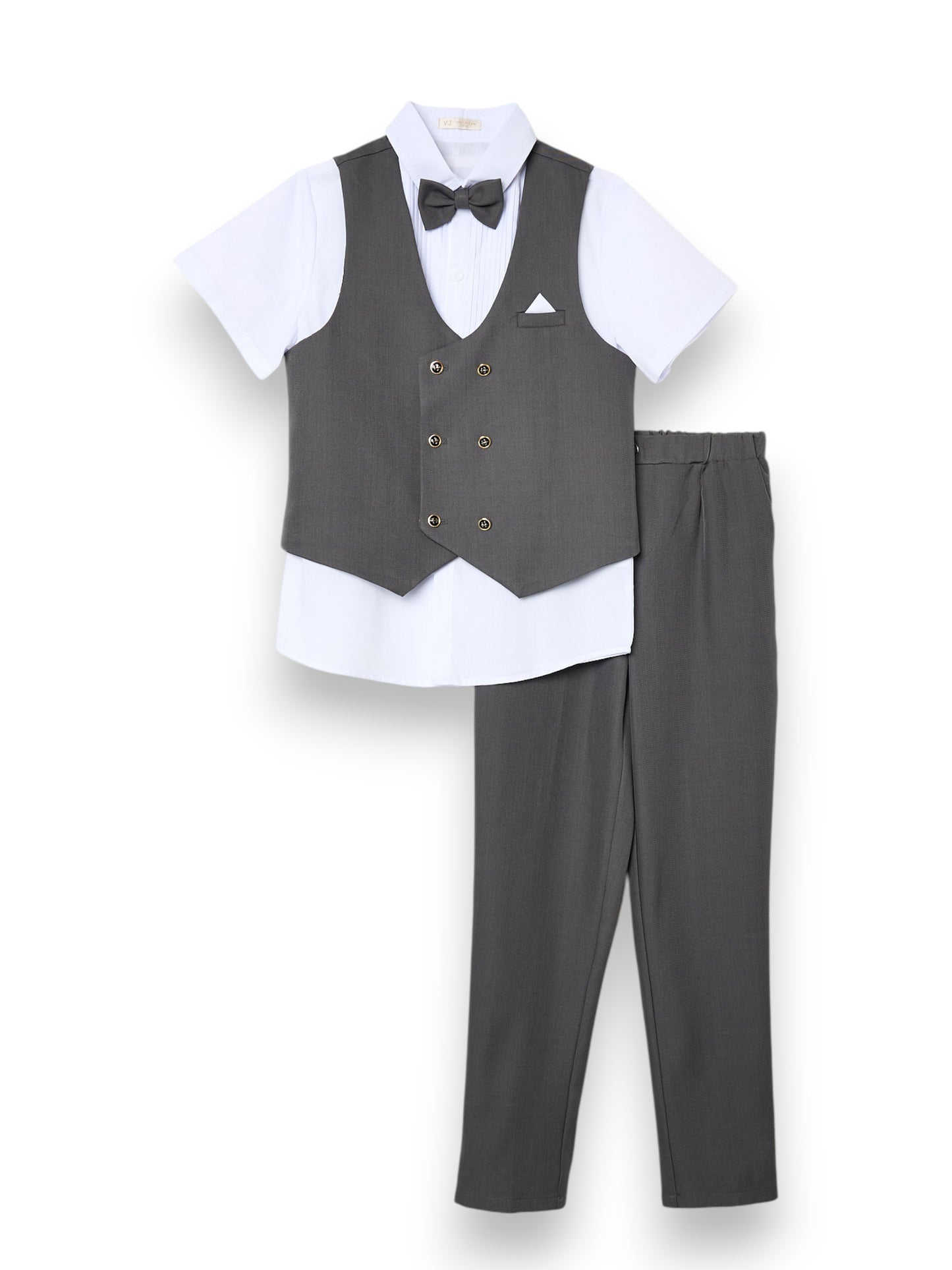 Boys 4 Piece Set Waistcoat, Shirt, Trousers & Bow Tie Set (3 Years–8 Years)