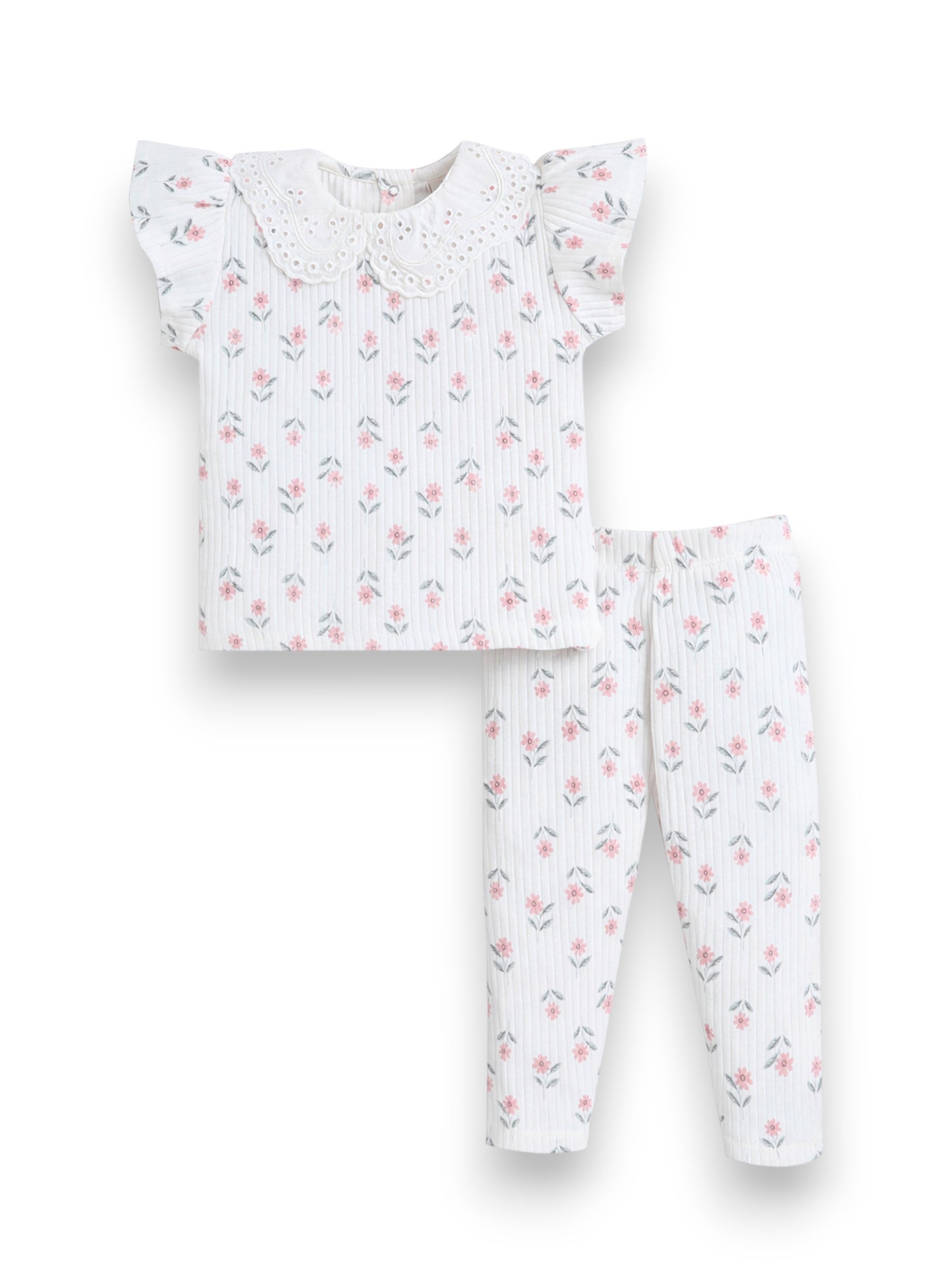 Infant Girls 2-Pack Drop Needle T-Shirts & 2-Pack Drop Needle Leggings Set