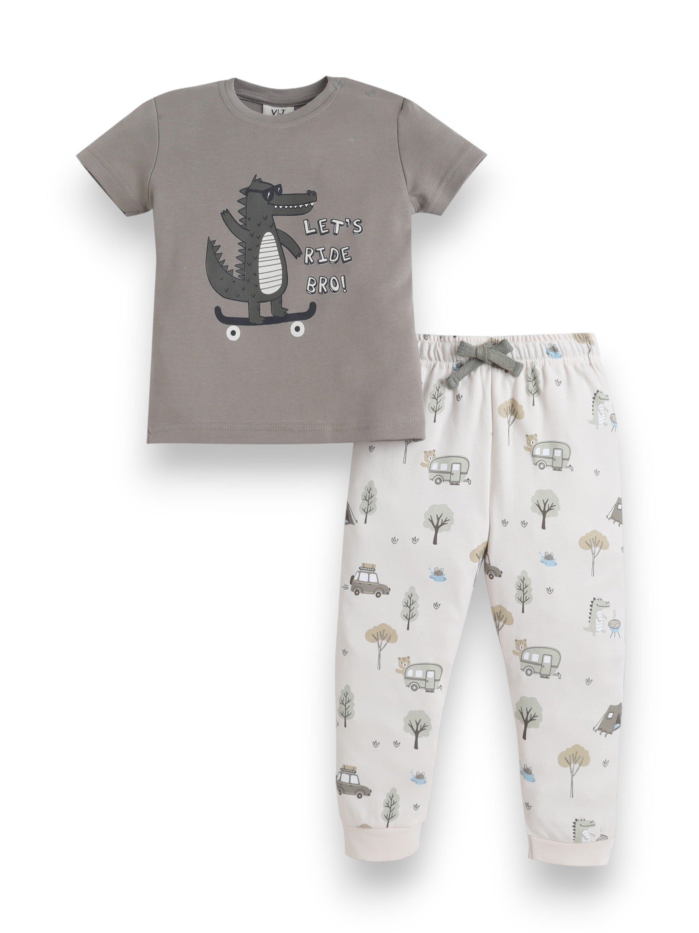 Infant Boys Animal Character Print Cotton Pajama Set “ T-Shirt & Pajama Pants Nightwear