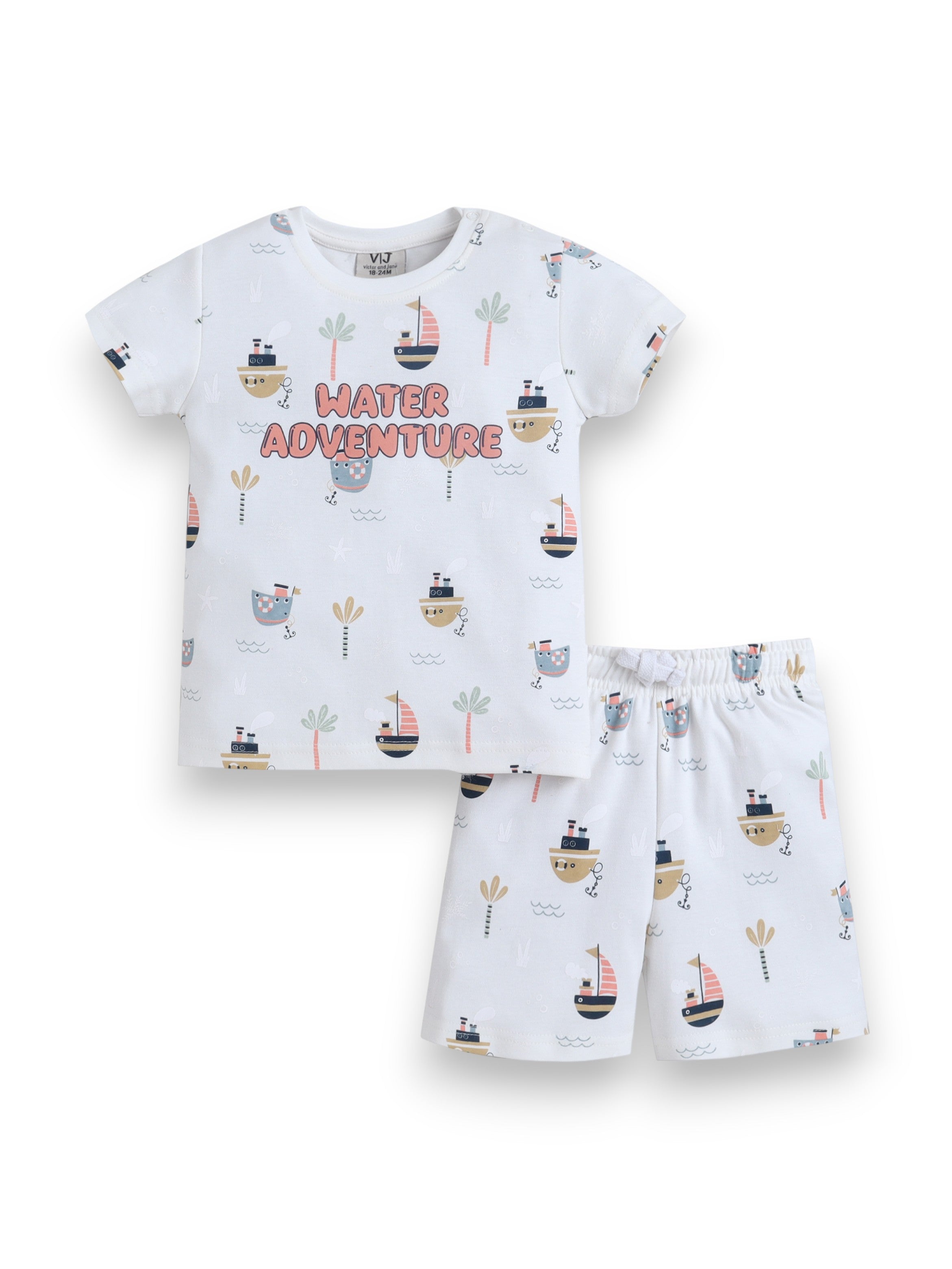 Infant Boys Œwater Adventure” Print Cotton Pajama Set “ T-Shirt & Shorts Nightwear