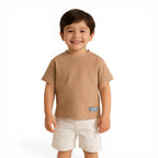 Junior Boys Textured Cotton T-Shirt - Beige