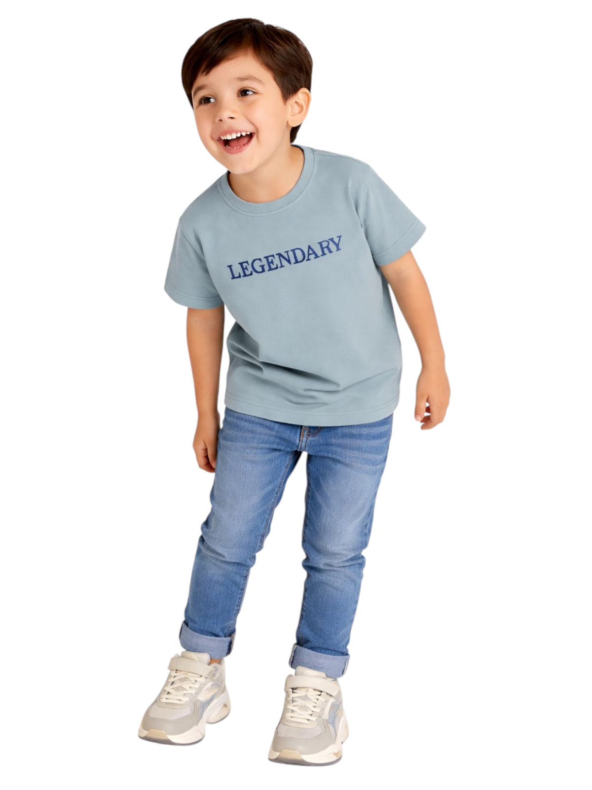 Cotton Legendary Print Short Sleeves T-Shirt - Grey