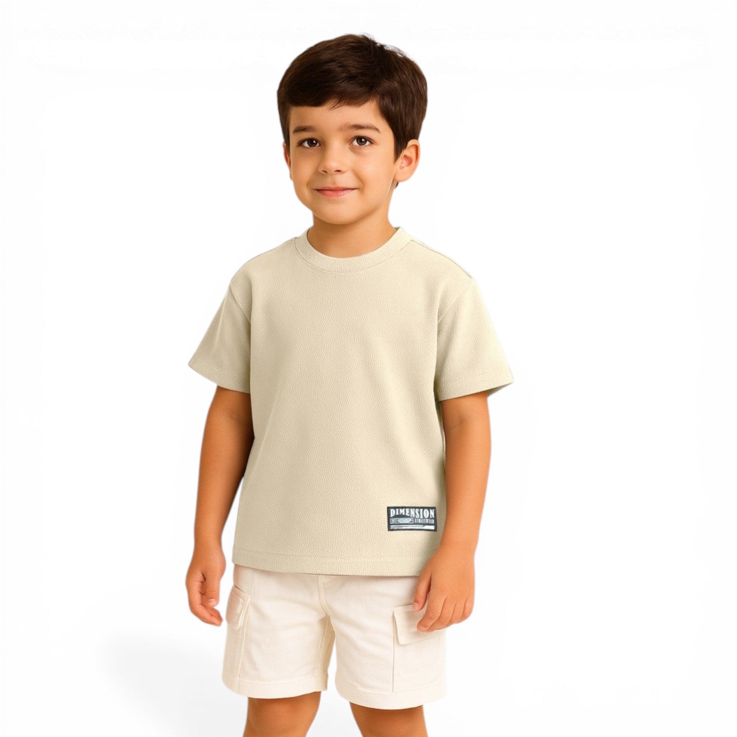 Junior Boys Textured Cotton T-Shirt - Beige