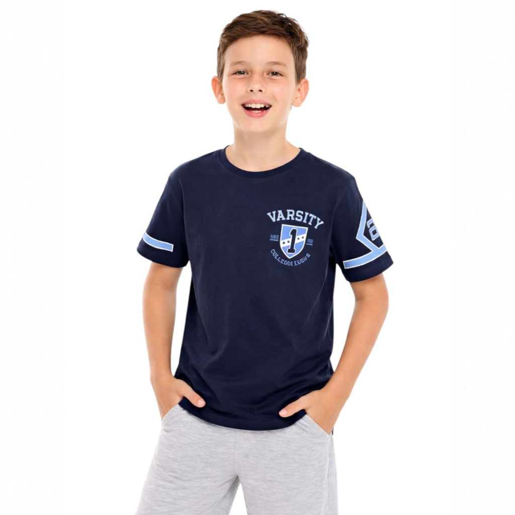 Victor And Jane  Boys' T-Shirt Graphic Printed  - Dark Blue