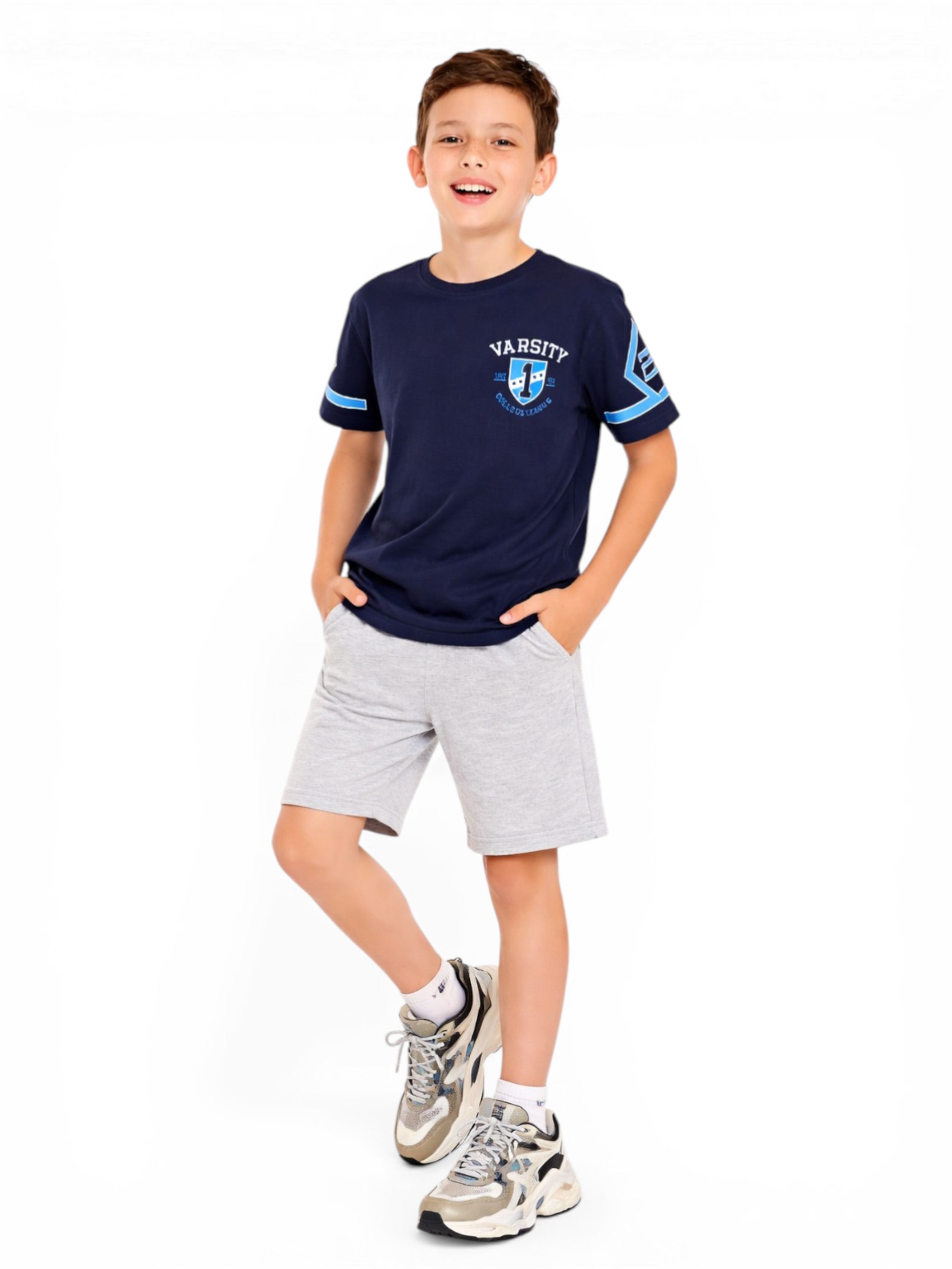 Victor And Jane  Boys' T-Shirt Graphic Printed  - Dark Blue