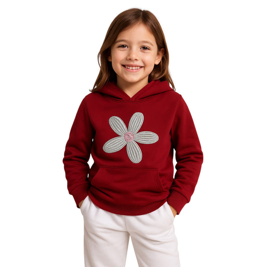 Girls Daisy Appliqué Fleece Hoodie – Burgundy