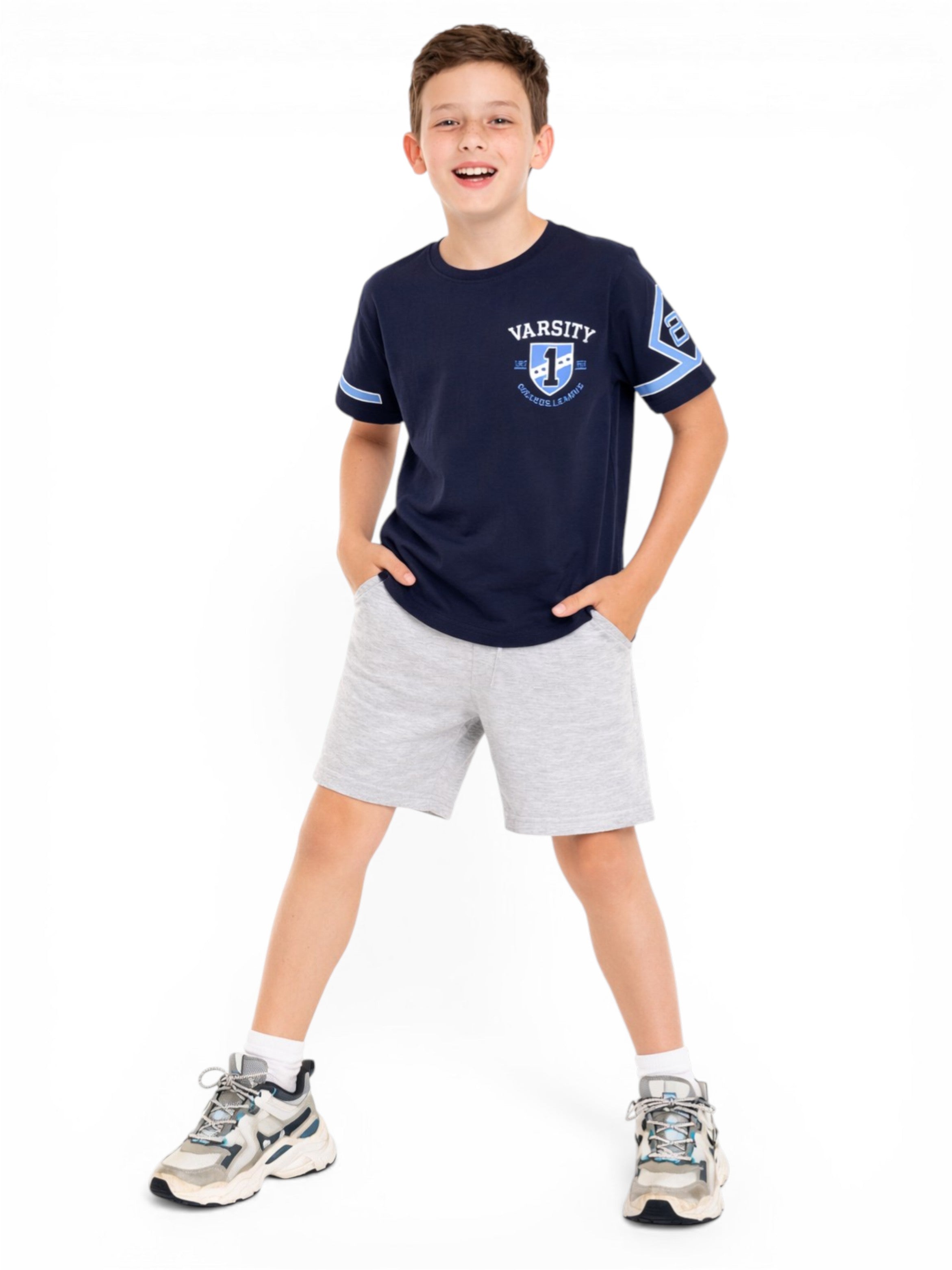 Victor And Jane  Boys' T-Shirt Graphic Printed  - Dark Blue